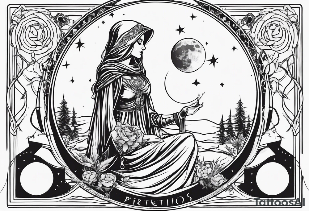 High priestess skeleton moon tarot card tattoo idea