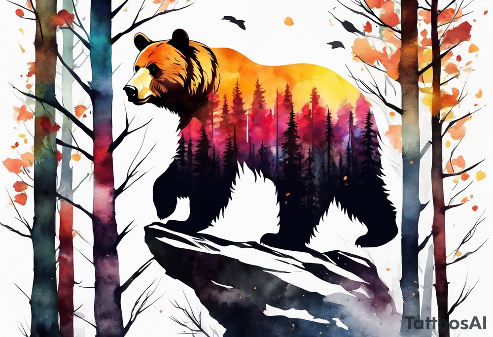 bear silhouette, birch trees, wrapped around man's ankle tattoo idea