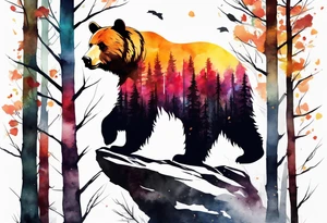 bear silhouette, birch trees, wrapped around man's ankle tattoo idea