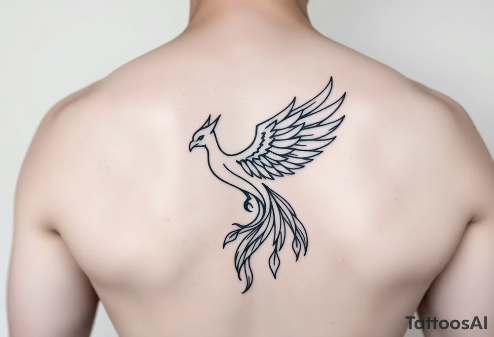 magnificent phoenix rising from golden flames with trailing embers tattoo idea