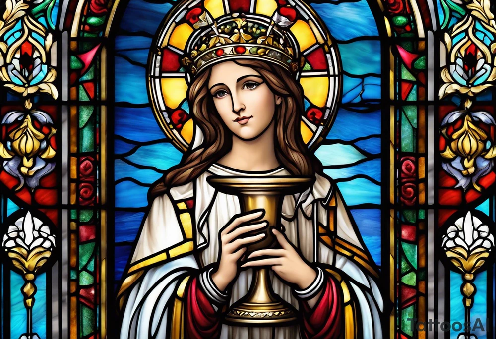 holy saint barbara stained glass holding a chalice tattoo idea