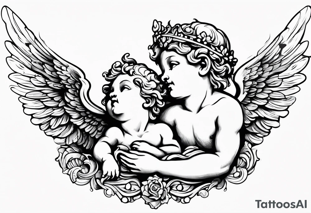 Flying Cherub renaissance style tattoo idea