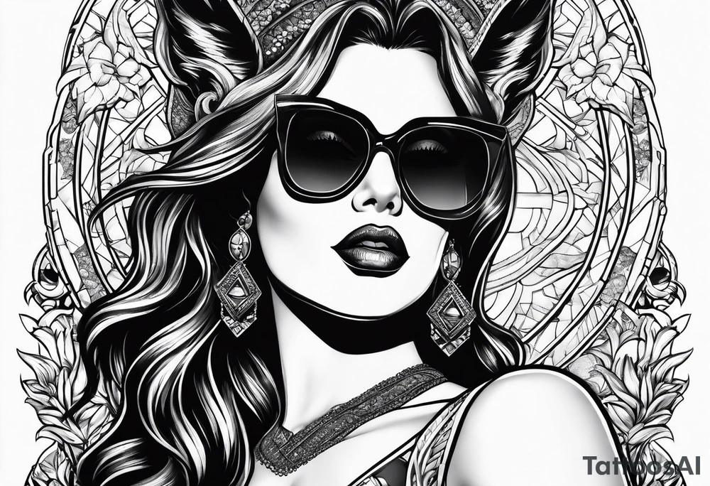 woman with big titts and a capricorn with sunglasses tattoo idea