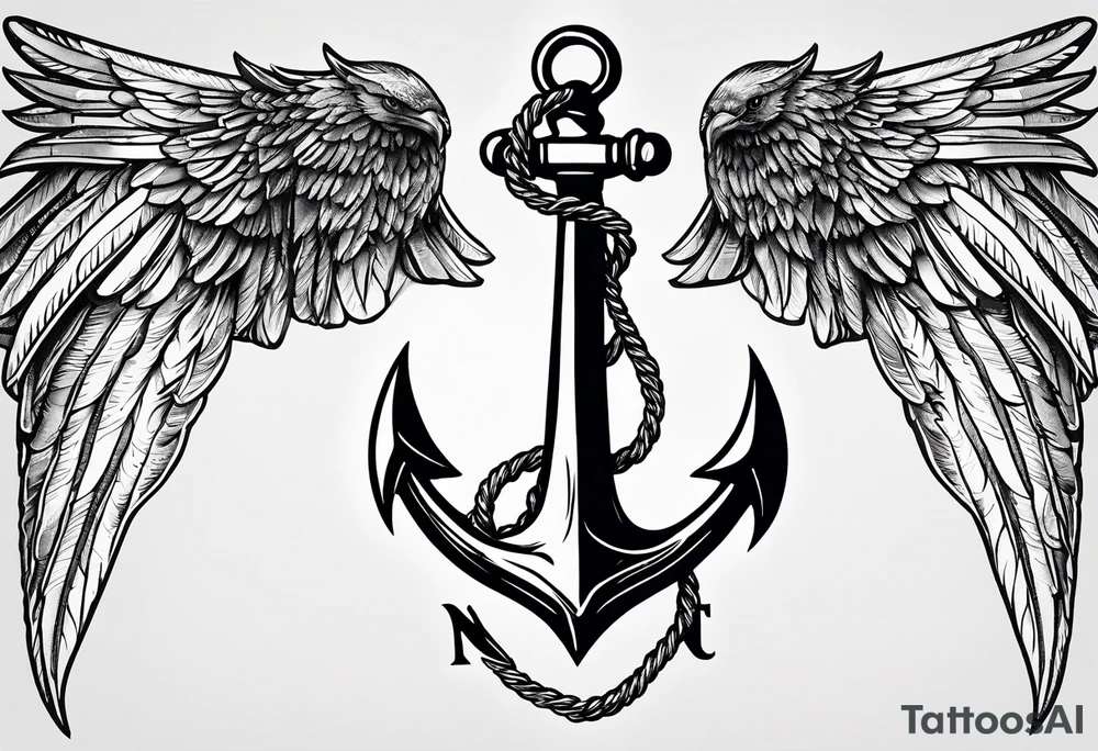 a ship anchor with an s through the anchor and angle wings on the left and right side tattoo idea