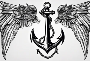 a ship anchor with an s through the anchor and angle wings on the left and right side tattoo idea