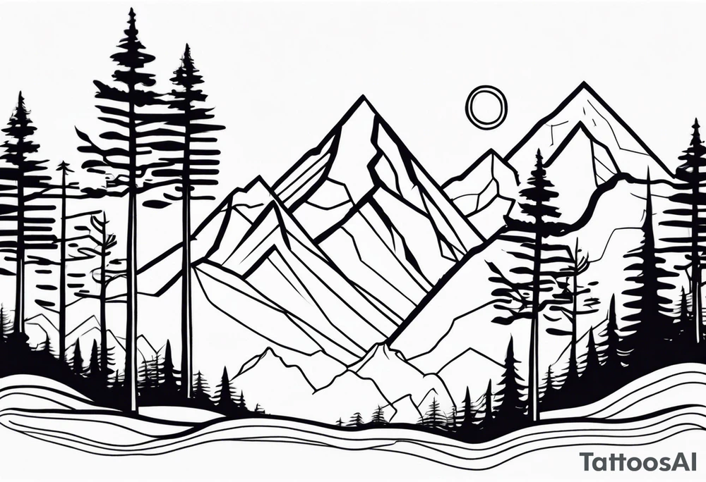 Geometric mountains trees roots tattoo idea