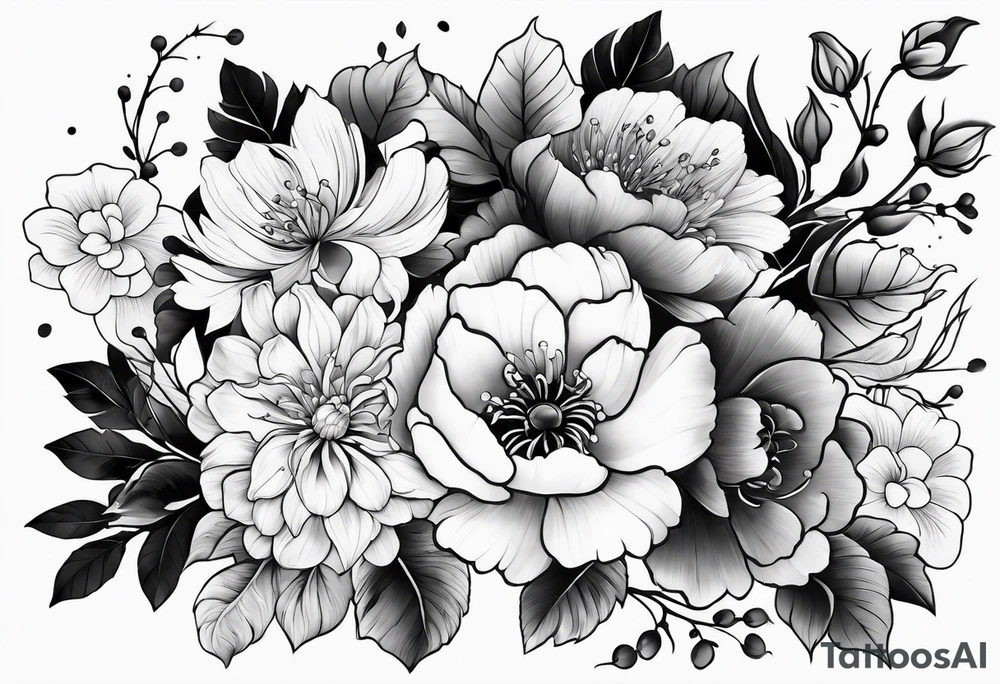 all traditional Japanese flowers sleeve tattoo idea