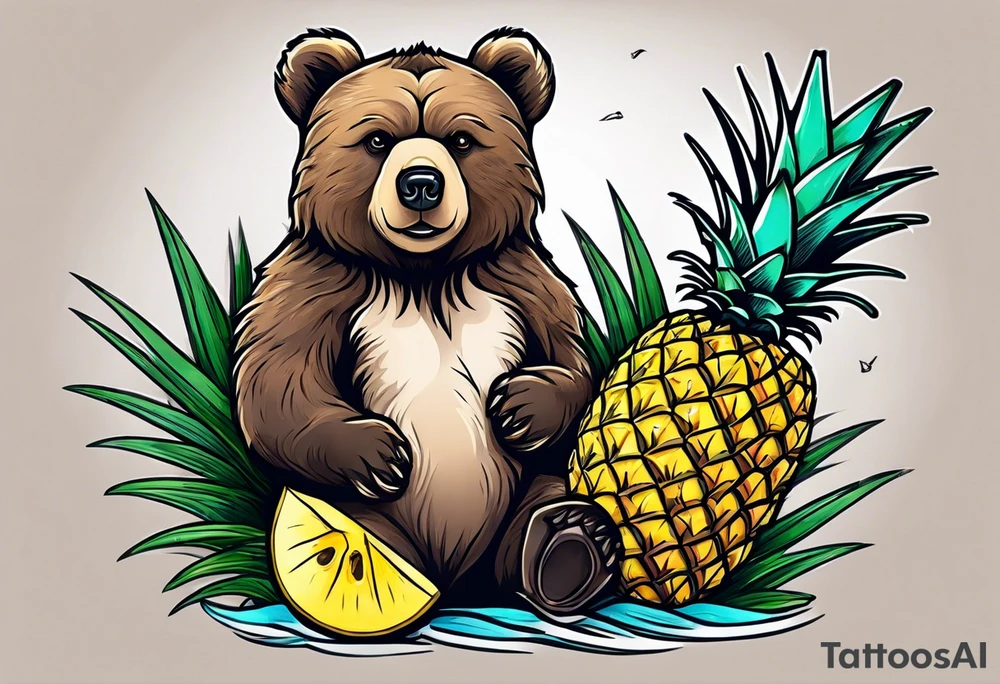 Bear loves pineapples and coconuts tattoo idea