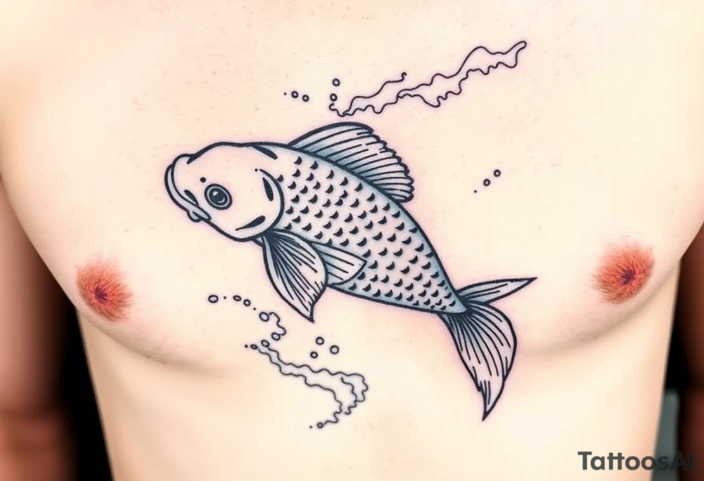 traditional koi fish swimming upstream through turbulent waves tattoo idea