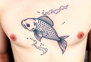 traditional koi fish swimming upstream through turbulent waves tattoo idea