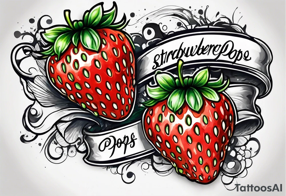 One strawberry wrapped in banner saying Pops tattoo idea