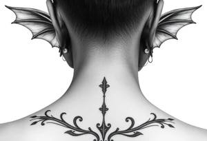 position behind the neck Angel (on the right) whispering in the right ear, demon (on the left) whispering in the left ear. It must be as realistic as possible. tattoo idea