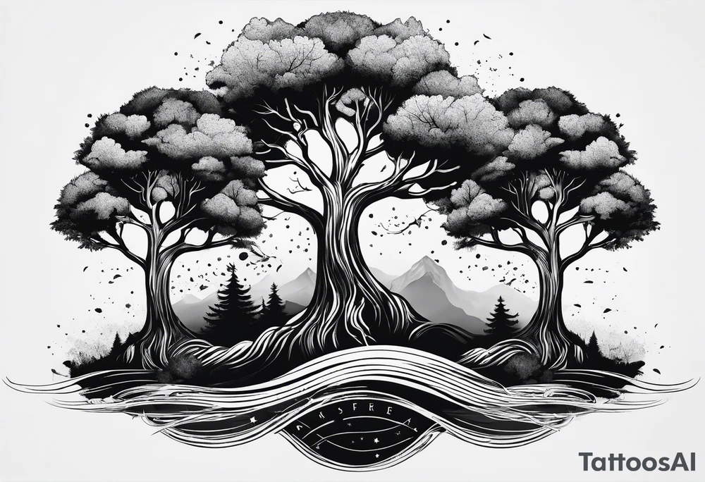 Three dainty trees tattoo idea