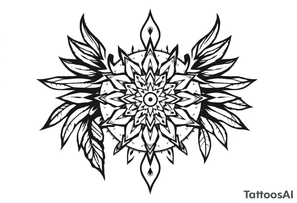 spiritual feather indian mandala shaman tattoo idea
