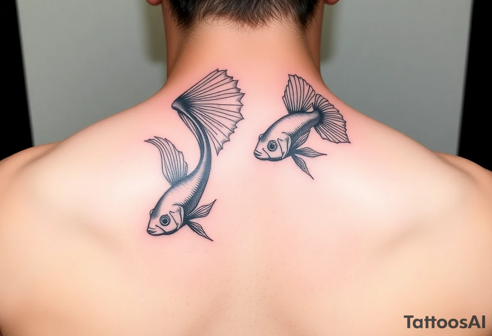 Two bettas fancy tailed swimming tattoo idea
