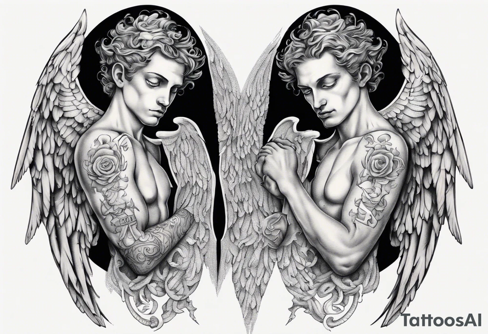 Two angels as brothers hidden in code tattoo idea