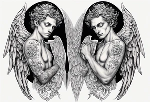 Two angels as brothers hidden in code tattoo idea