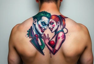 toxic 3d joker and Harley quin together design tattoo idea