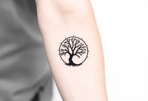 Tree inside of a spiral moving sun tattoo idea