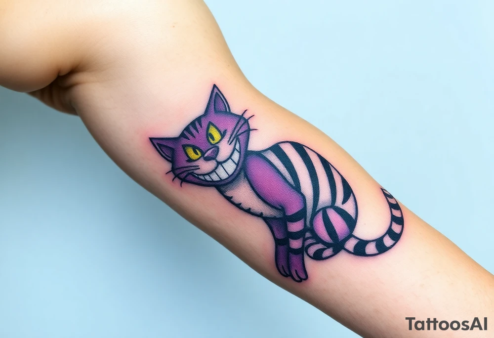 colourful Cheshire Cat from Alice in Wonderland, tattoo idea