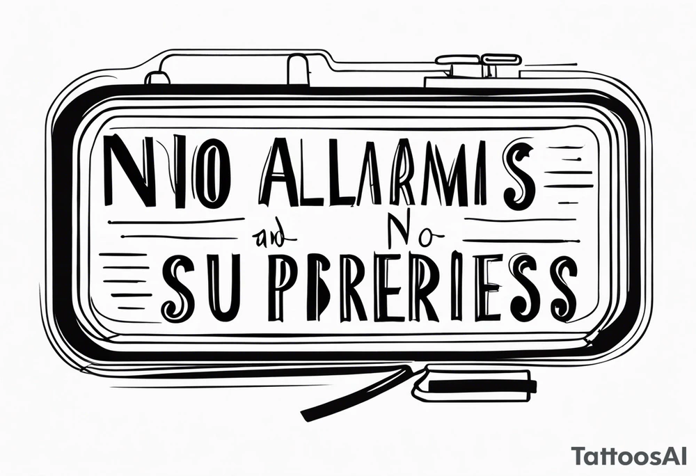 "no alarms and no surprises" in a handwritten font tattoo idea
