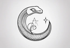 A snake wrapped around an arm, a crescent moon in the middle, a tongue in the form of a crescent tattoo idea