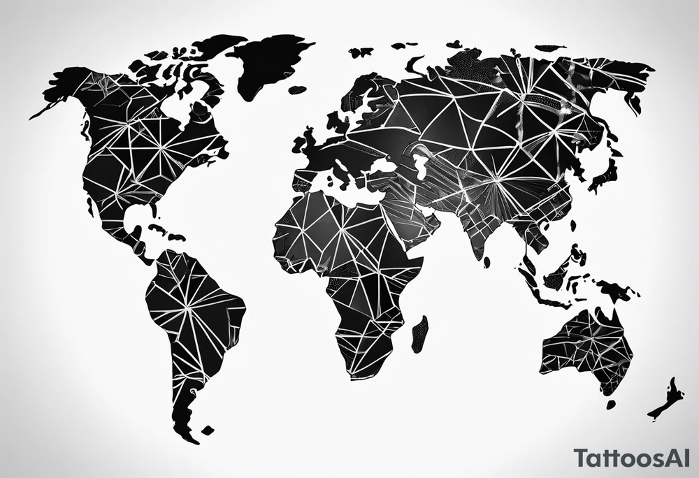 geometric world map tattoo with a cheetah pattern overlay tattoo idea