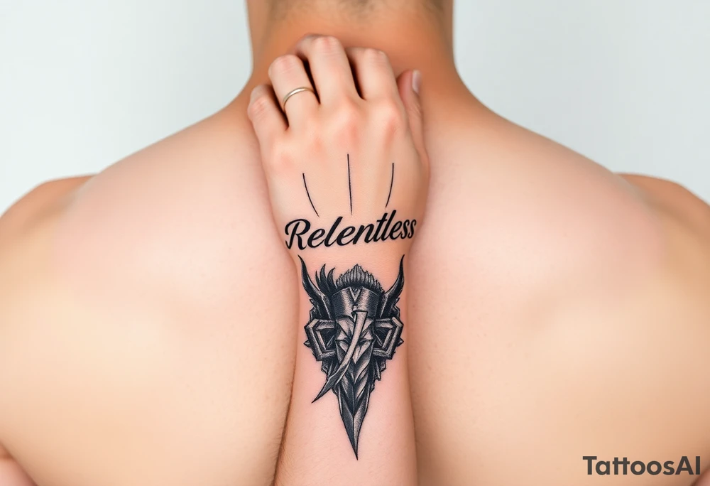 powerful majestic tattoo on a hand wrist representing "relentless" tattoo idea