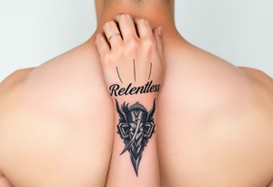 powerful majestic tattoo on a hand wrist representing "relentless" tattoo idea