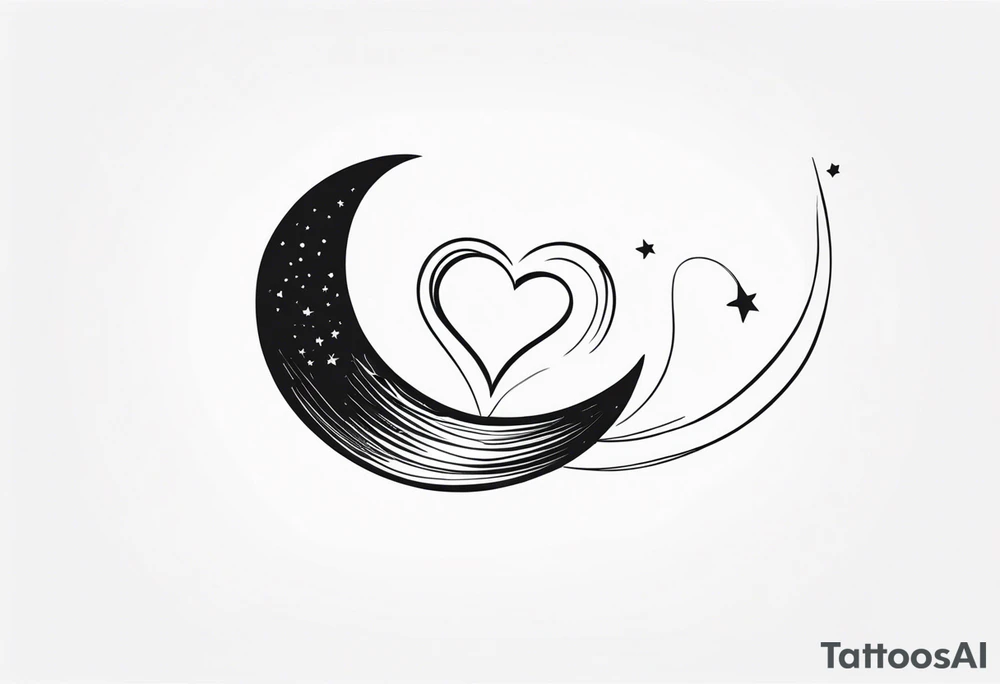 Crescent moon with a love heart inside tattoo idea
