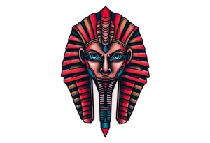 A Pharaoh’s Mask with a Modern Twist (Cyberpunk, Biomechanical, etc.)(only red , blue and black are possible colors) tattoo idea