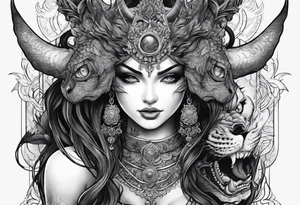 Demon embracing a girl with a power reader over 9000 tattoo idea
