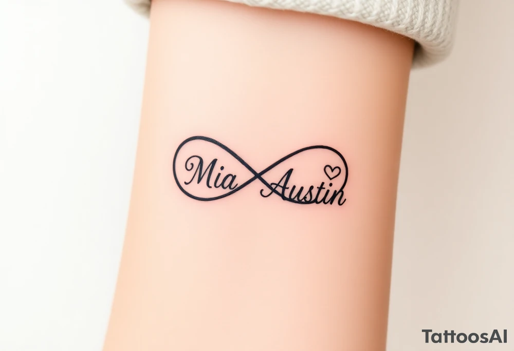 Infinity symbol with the name's Mia and Austin tattoo idea