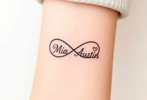 Infinity symbol with the name's Mia and Austin tattoo idea