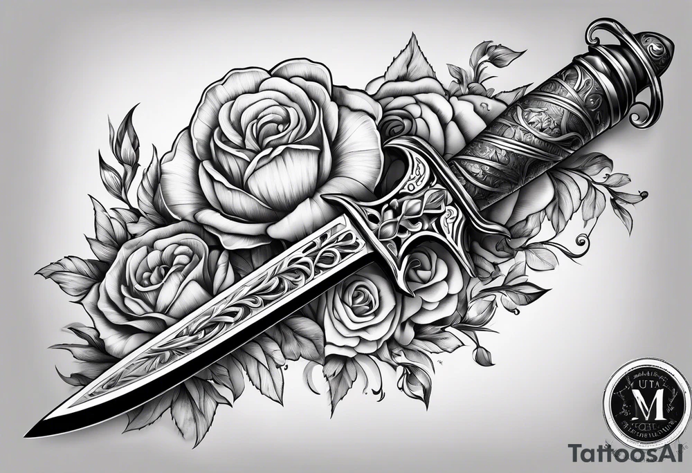 Dagger with hourglass handle and flower blade tattoo idea Dagger with hourglass handle and flower blade tattoo idea