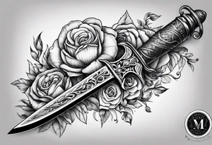 Dagger with hourglass handle and flower blade tattoo idea