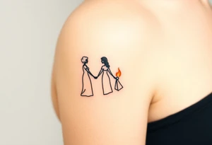 Silhouette of grandmother, mother and daughter passing a flame tattoo idea