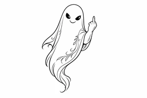 Minimalist line art ghost, cheekily raising middle finger, slender form. tattoo idea