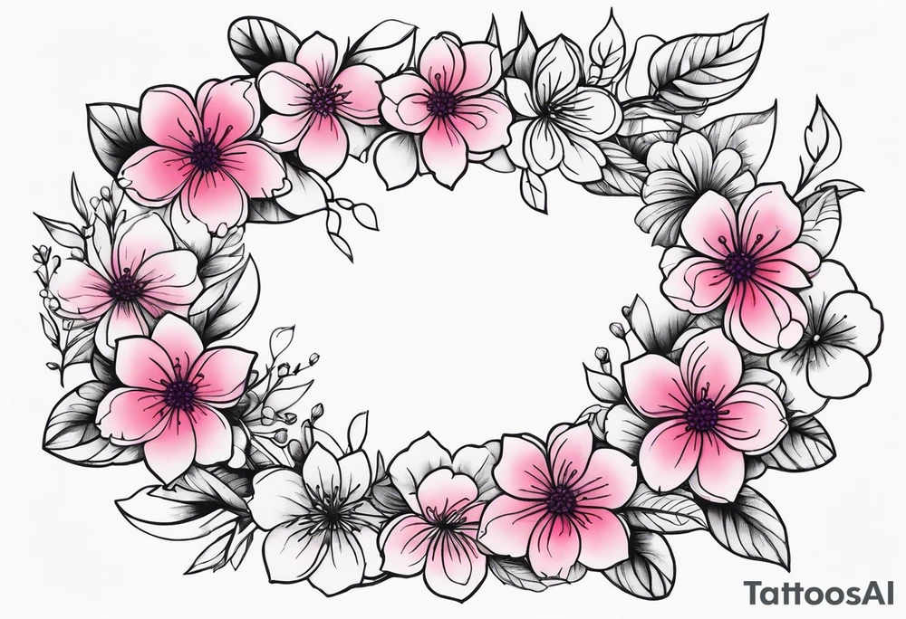 Flower wreath cherry blossoms pinks and purples tattoo idea Flower wreath cherry blossoms pinks and purples tattoo idea
