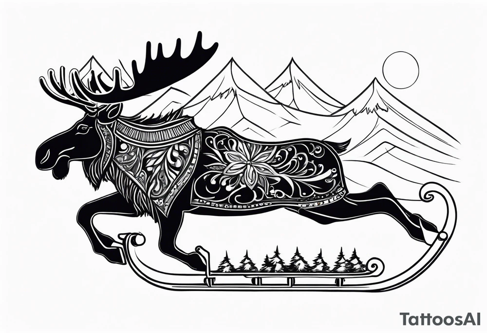 cute moose on a sleigh dashing through the snow tattoo idea