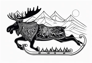 cute moose on a sleigh dashing through the snow tattoo idea