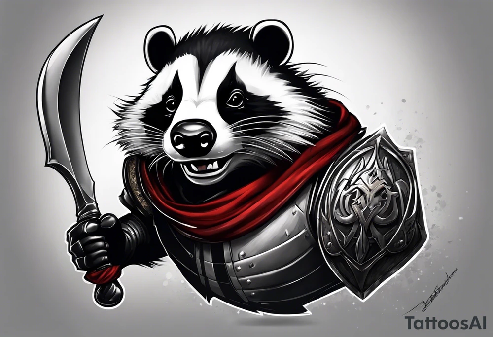 Draw me badger with aggressive full body, killer face with a smile, very long nails and he attacks like a Turkish gladiator to enemy and also he has very deadly looking. The only weapon is his braveness he fights with his nails. Everybody scares after their first sight. tattoo idea
