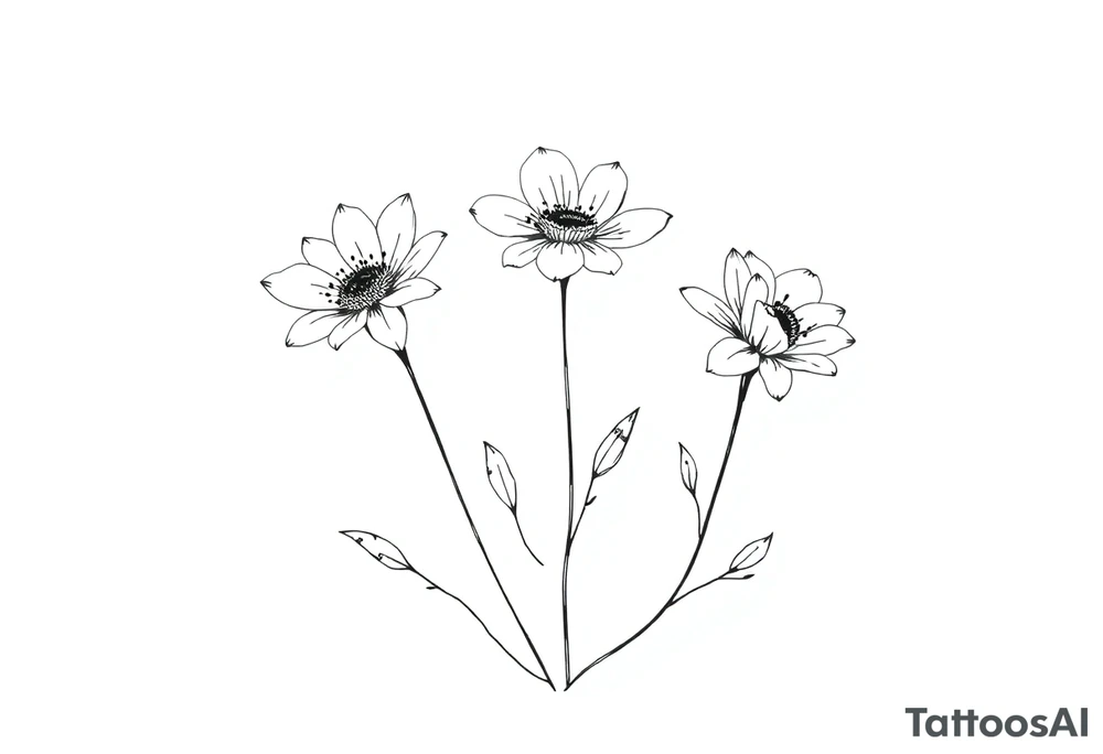 two july birth flowers, one november birth flower and a december birth flower in a boquet tattoo idea