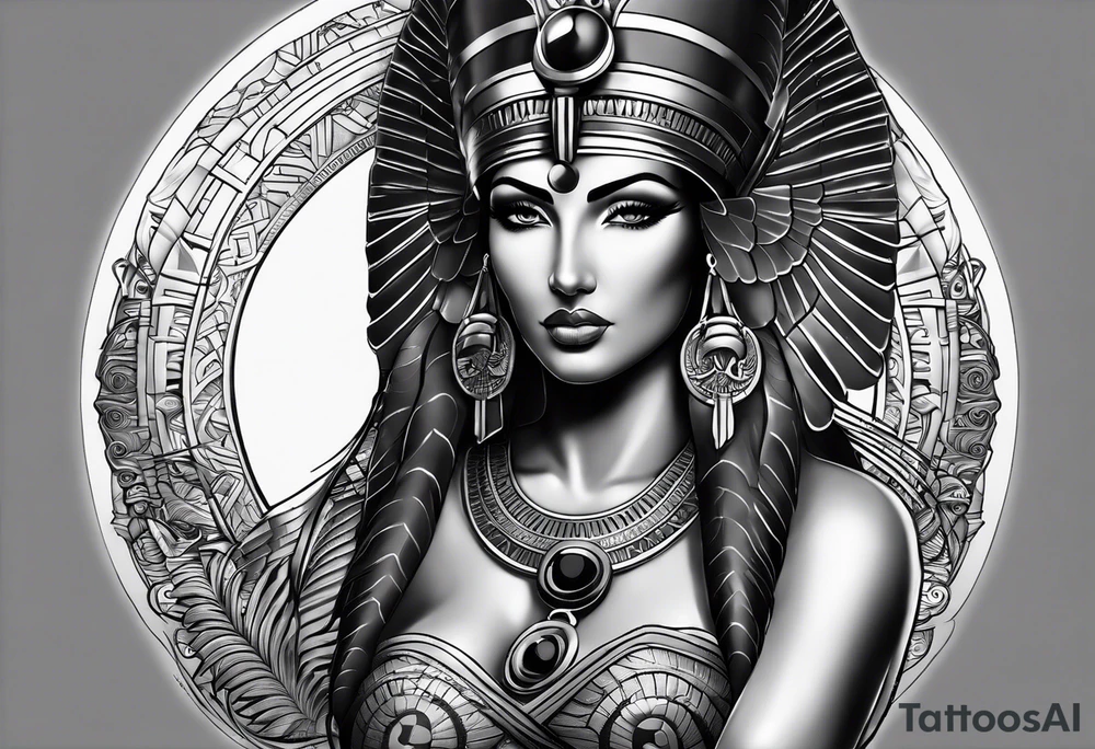 black and gray photo realistic goddess isis tattoo idea