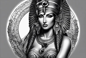 black and gray photo realistic goddess isis tattoo idea