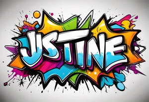Graffiti style banner with the name Justine tattoo idea