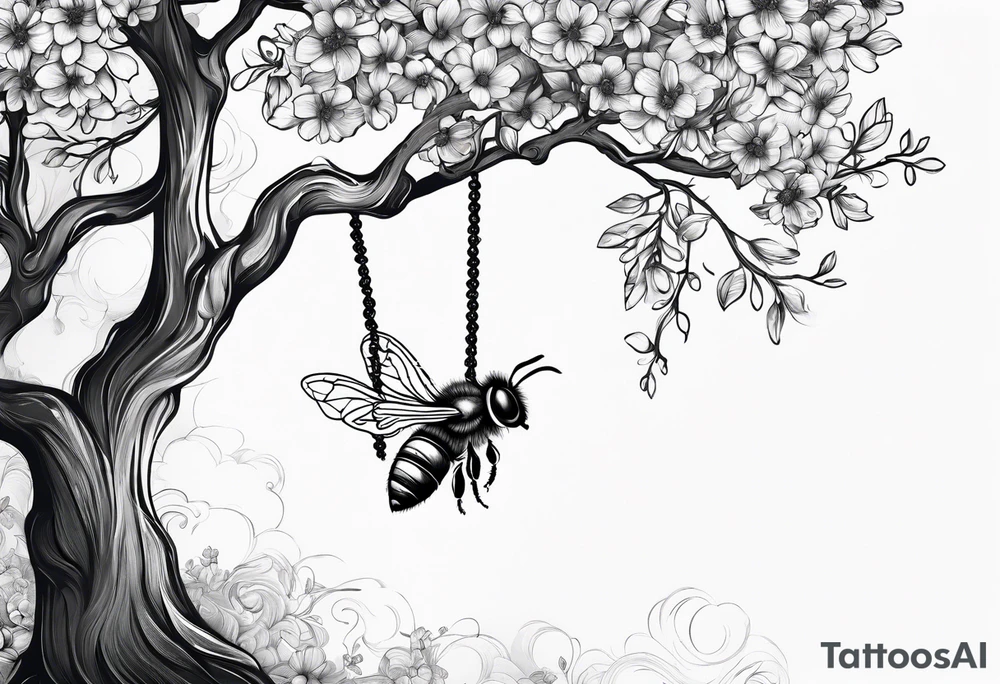 Honeybee. Wollow tree. Girl on a swing. tattoo idea