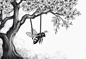 Honeybee. Wollow tree. Girl on a swing. tattoo idea