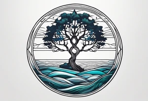 calm sea and tree of life background tattoo idea