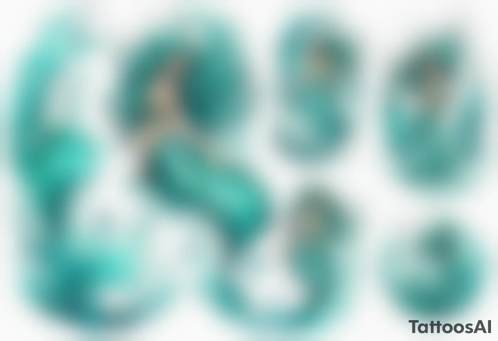 a turquoise mermaid standing in the sea surrounded by crashing waves tattoo idea
